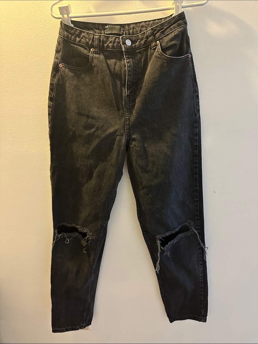ASOS Black High-Rise Ripped Ankle Jeans